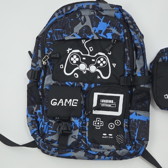 Blue and Black Gaming Backpack Set with Controller Design Glow In The Dark NWOT - Picture 9 of 16